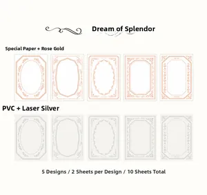 Detail of vintage PVC and specialty paper stickers with rose gold and laser silver foil