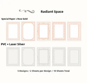 Detail of vintage starry borders in rose gold and holographic silver PVC stickers