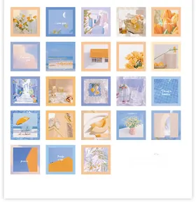 Detail of 23pcs decorative stickers with floral and seaside scenery in blue and orange