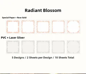 Detailed set of 10 vintage floral collage stickers with rose gold and laser silver foil