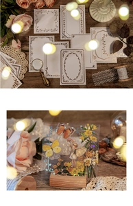 Detail of vintage PVC collage cards with European lace borders and floral fairy designs
