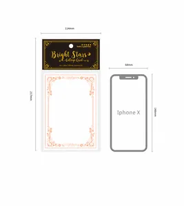 Detailed size comparison of PET floral border collage cards against a mobile phone frame