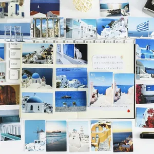 Lot de stickers de Santorin avec photos de dômes bleus et paysages méditerranéens
