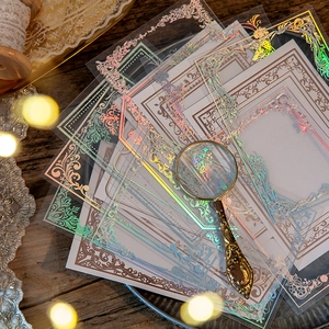 Vintage Border Stickers Laser Gold Stamping PVC Special Paper Material Cards For DIY Scrapbooking Journal Decorative Frame