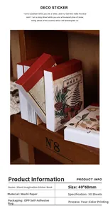 Retro butterfly and plant stickers on washi paper for vintage scrapbooking and DIY decor