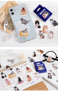 Detail of Mr. Kitty cat stickers used for decorating phone cases and daily planners