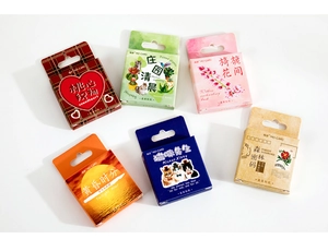 Detailed collection of six themed boxed stickers featuring cats, plants and floral designs