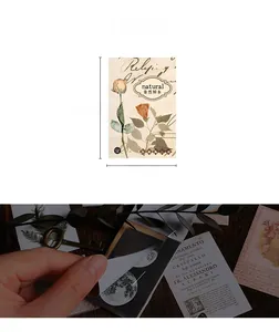Detail showing 60mm x 40mm vintage floral stickers with natural aesthetic design