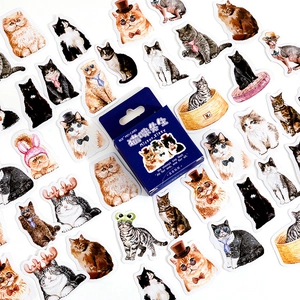 Cute Mister Kitty watercolor stickers set with various cat illustrations for journals