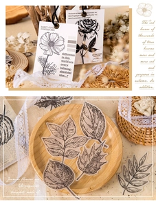 Detail of vintage botanical vellum stickers featuring hand-drawn plant line art for scrapbooking