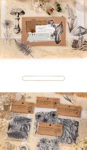 Detail of 20pcs vintage black and white plant sketches on tracing paper stickers