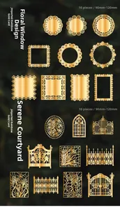 Detailed laser-cut gold cardstock featuring hollow lace patterns for DIY scrapbooking