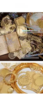 Detailed laser-cut gold lace paper featuring vintage butterfly and musical note patterns