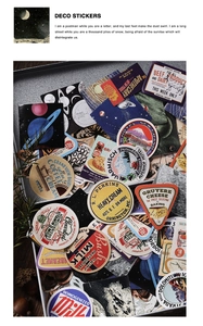 Close-up of vintage aesthetic deco stickers for journaling with various retro patterns