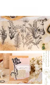 Detailed view of vintage botanical vellum stickers on a decorative handmade greeting card