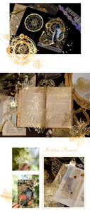 Exquisite gold hollow foil lace paper set featuring leaf and star patterns for journaling