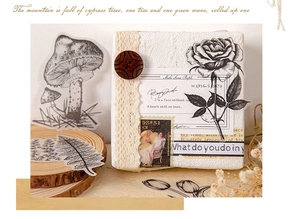 Detailed view of vintage black and white plant sketches on tracing paper stickers