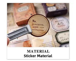 Macro shot of vintage style stickers with old texture and metal clip for DIY scrapbooking