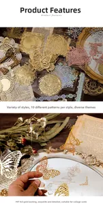 Macro detail of gold foiled PET lace paper featuring intricate butterfly and floral patterns