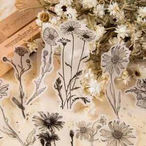 Hand-drawn black and white daisy vellum stickers for DIY scrapbooking and crafts