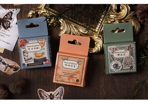 Three-pack box set of vintage deco stickers featuring floral, coffee, and food themes
