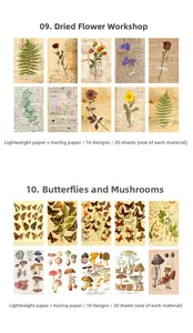Detailansicht von Vintage-Papiermaterial mit Flora- und Schmetterlingsmotiven