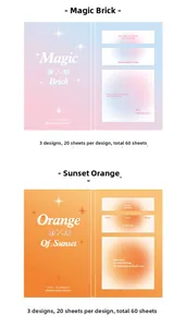 Détail du set de 60 autocollants de journal thèmes Magic Brick et Sunset Orange