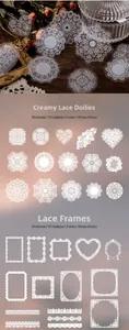 Detail of vintage white lace PET stickers with creative frames for scrapbooking