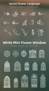 Detailed PET decorative stickers featuring floral patterns and gothic window designs
