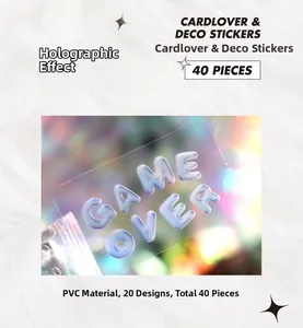 Macro shot of 40pcs 3D bubble alphabet stickers with rainbow iridescent finish for DIY