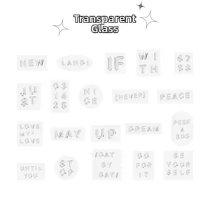 Detailed grid layout of holographic glass alphabet and number stickers for scrapbooking