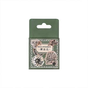 Vintage retro floral deco stickers set with black and white line art flower designs