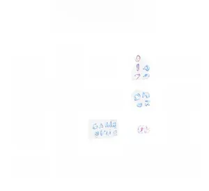 Macro detail of 3D iridescent bubble letter stickers with holographic metallic finish