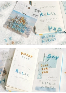 Detail of translucent cloud texture alphabet stickers for DIY scrapbooking decoration