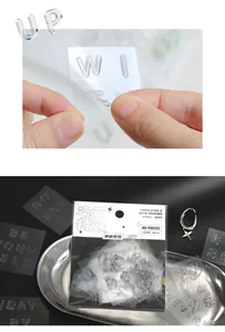 Detail of 3D transparent alphabet stickers with glossy texture and Go For It phrase