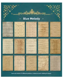 Vue détaillée de 15 papiers de scrapbooking vintage avec partitions musicales