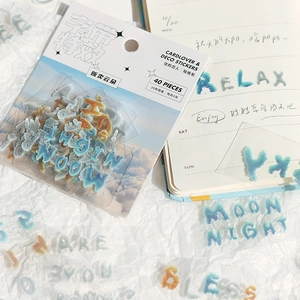 40 pieces of iridescent PET alphabet stickers with cloud effects for DIY journaling