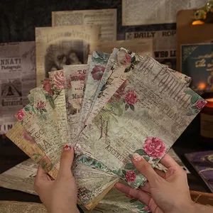 Vintage-Blumenpapier-Set mit botanischen Designs und antikem Skript für DIY-Scrapbooking