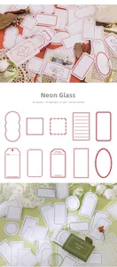 Detail view of retro decorative frame sticker set with 30 sheets in red and green floral tones
