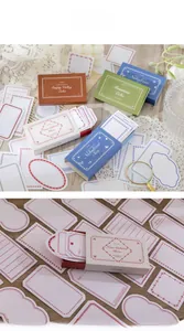 Close-up of vintage aesthetic memo cards and matchbox labels for DIY scrapbooking