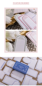 Detail of vintage-style letterpress labels in a matchbox with artistic floral decor
