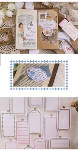 Detail of vintage flower and cloud pattern labels for scrapbooking and DIY collage