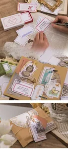 Macro view of vintage butterfly decorative paper cards and stickers for journal scrapbooking