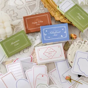 Vintage letterpress paper memo set in matchbox packaging with mountain echo designs