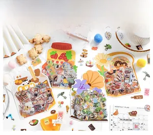 Detail of PET decorative stickers featuring colorful life themes in creative packaging bags
