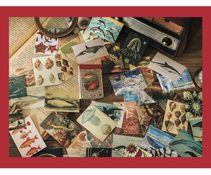 Vintage hand-drawn marine animal stickers set on a retro background for journaling