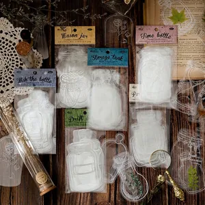 Adesivi vintage in PET per scrapbooking con disegni a linee di barattoli bianchi