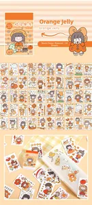 Detail of Orange Jelly themed washi paper stickers with 50 cute cartoon girl patterns