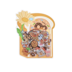 Cute food and plant PET stickers set in toast packaging for DIY scrapbooking decor