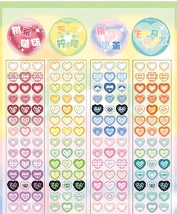 Detailed view of heart-shaped stickers in raspberry and lemon cheese color themes